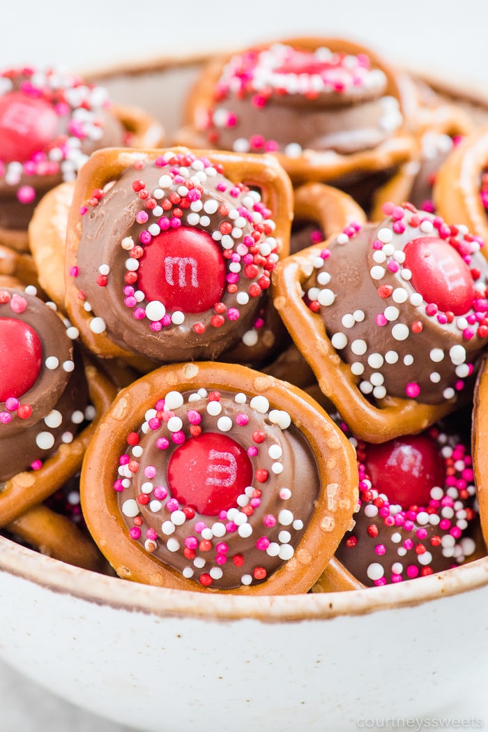 bowl of rolo pretzel bites for valentine's day