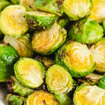 air fryer roasted brussels sprouts in a dish