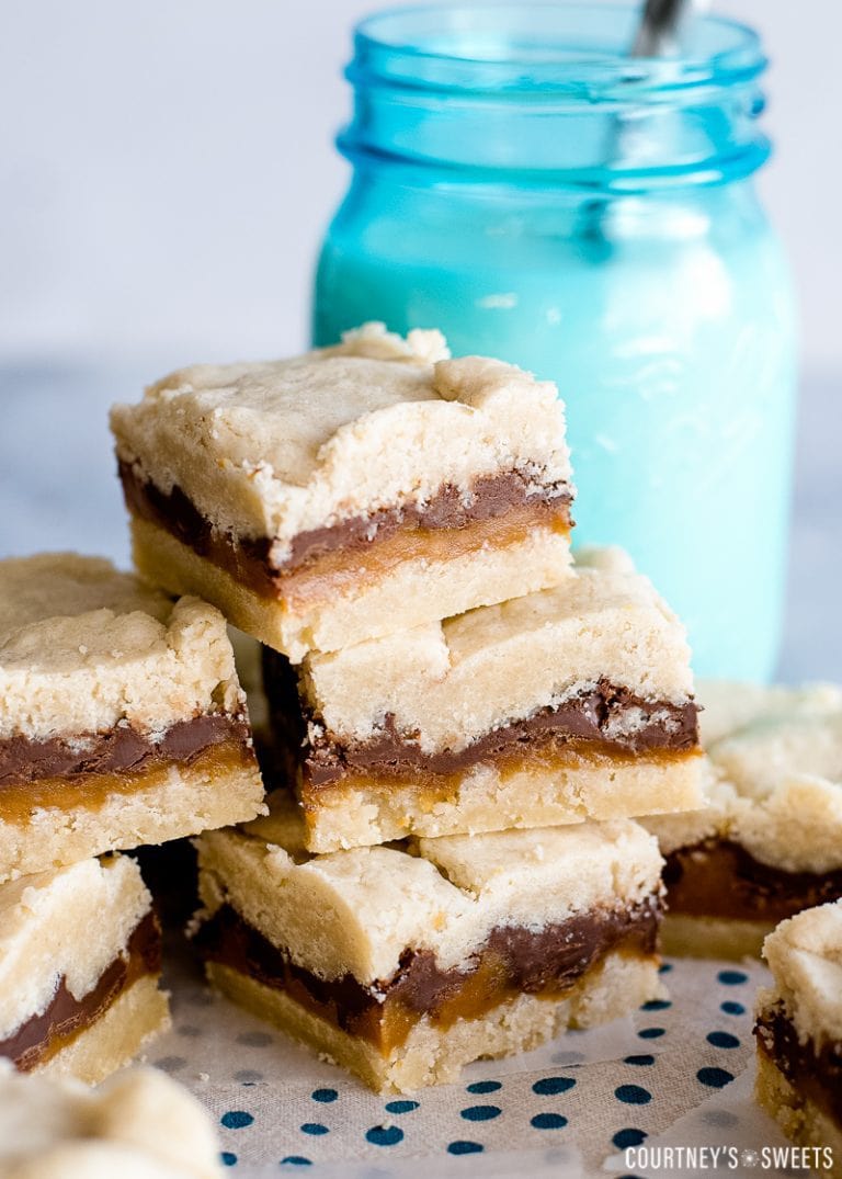 chocolate caramel bars with shortbread crust