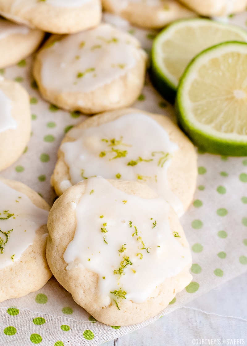 key lime cookies on a napkin with lime slices