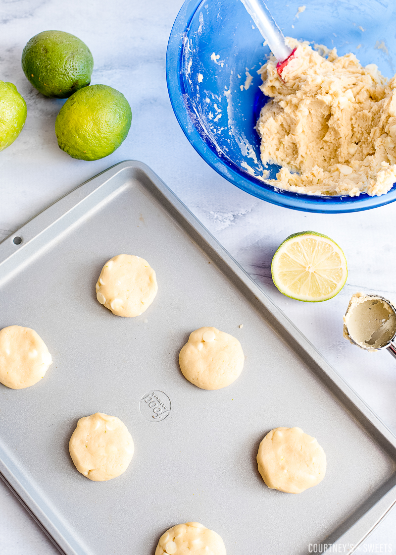 key lime cookies on a baking sheet 