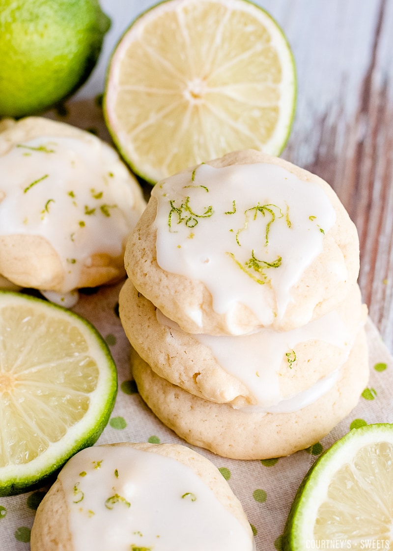 stacked key lime cookies with lime glaze