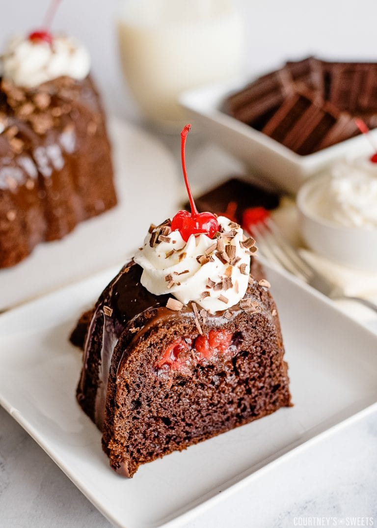 black forest cake slice on a plate