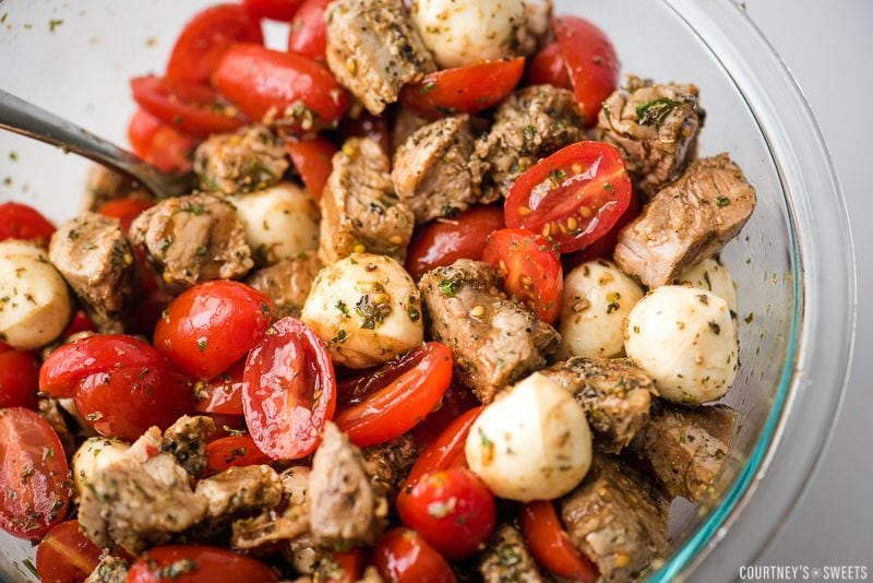 tossed caprese salad in a bowl