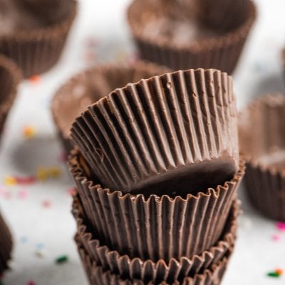 stacked chocolate cups that look like cupcakes