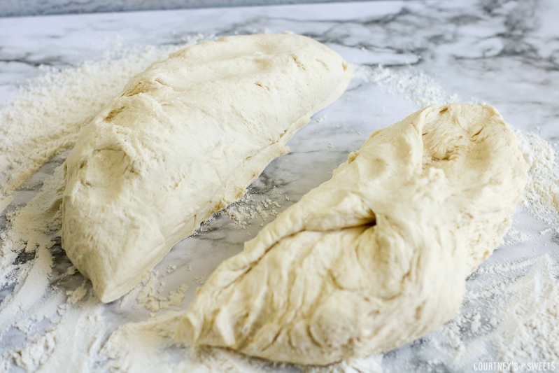 bread dough divided into two halves