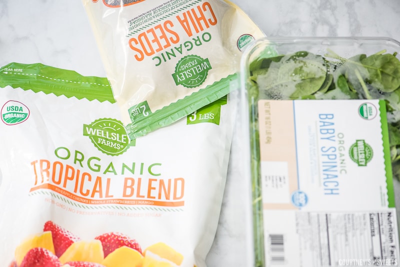 spinach frozen tropical fruit and chia seeds