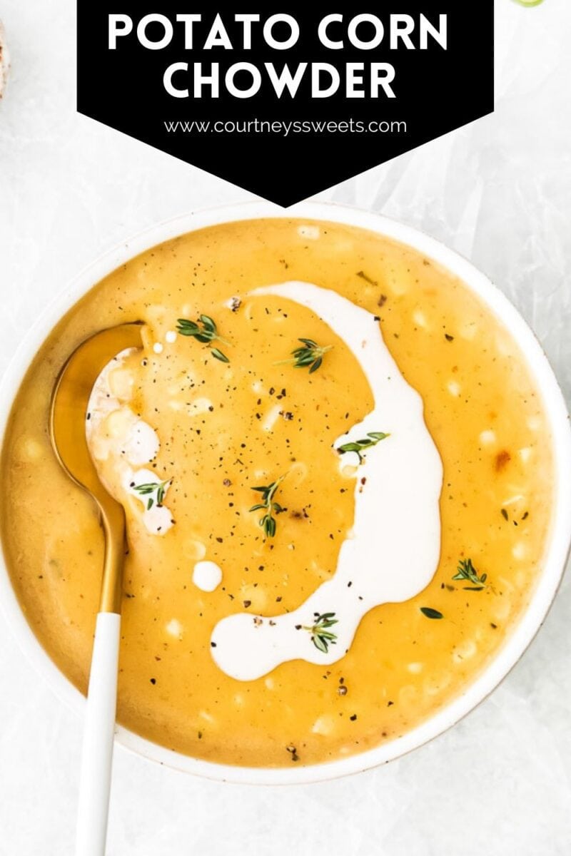 potato corn chowder pin with text