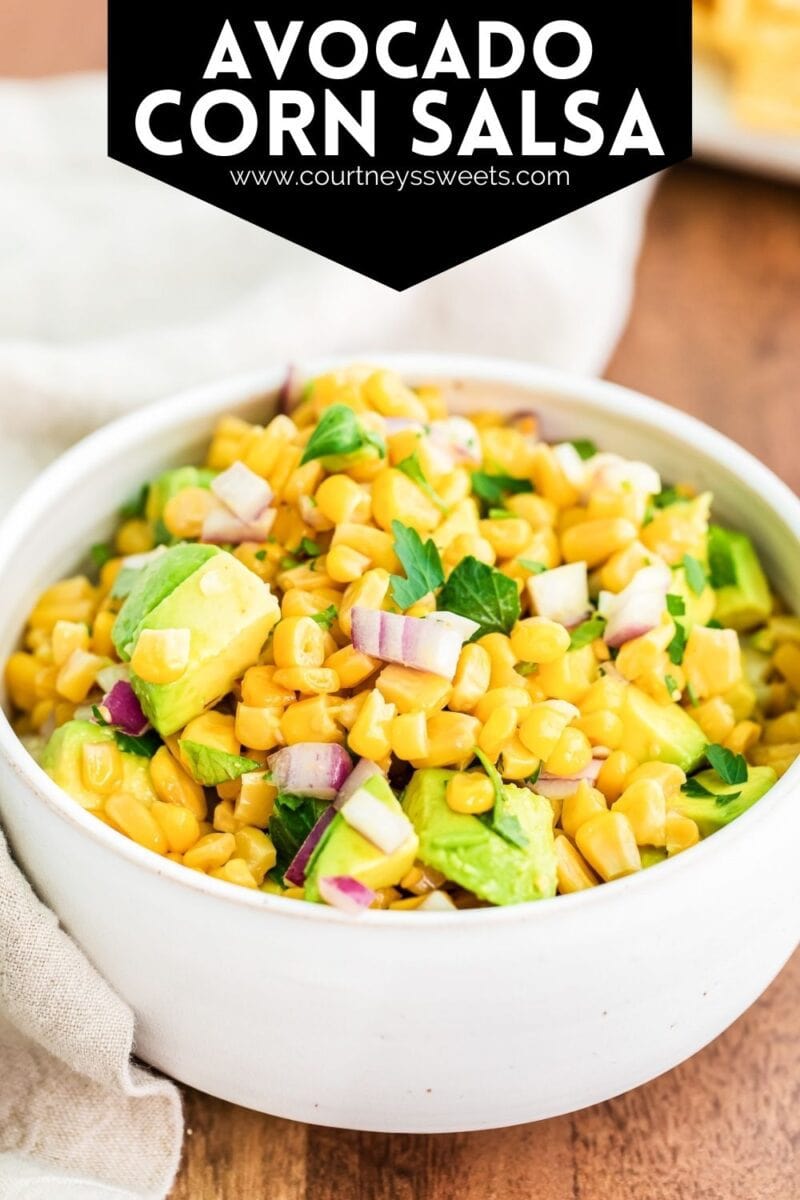avocado corn salsa pin with text