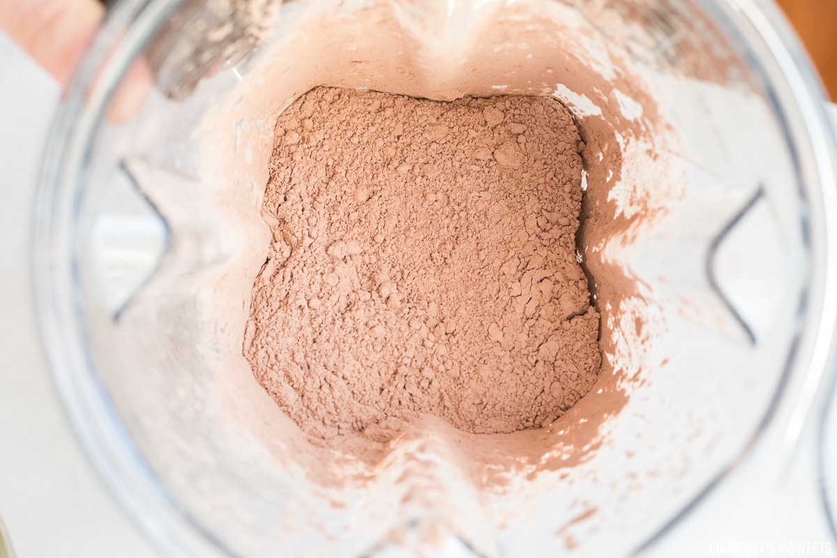 hot chocolate powdered mix blended in a blender