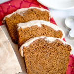 3 slices of copycat starbucks gingerbread loaf with icing