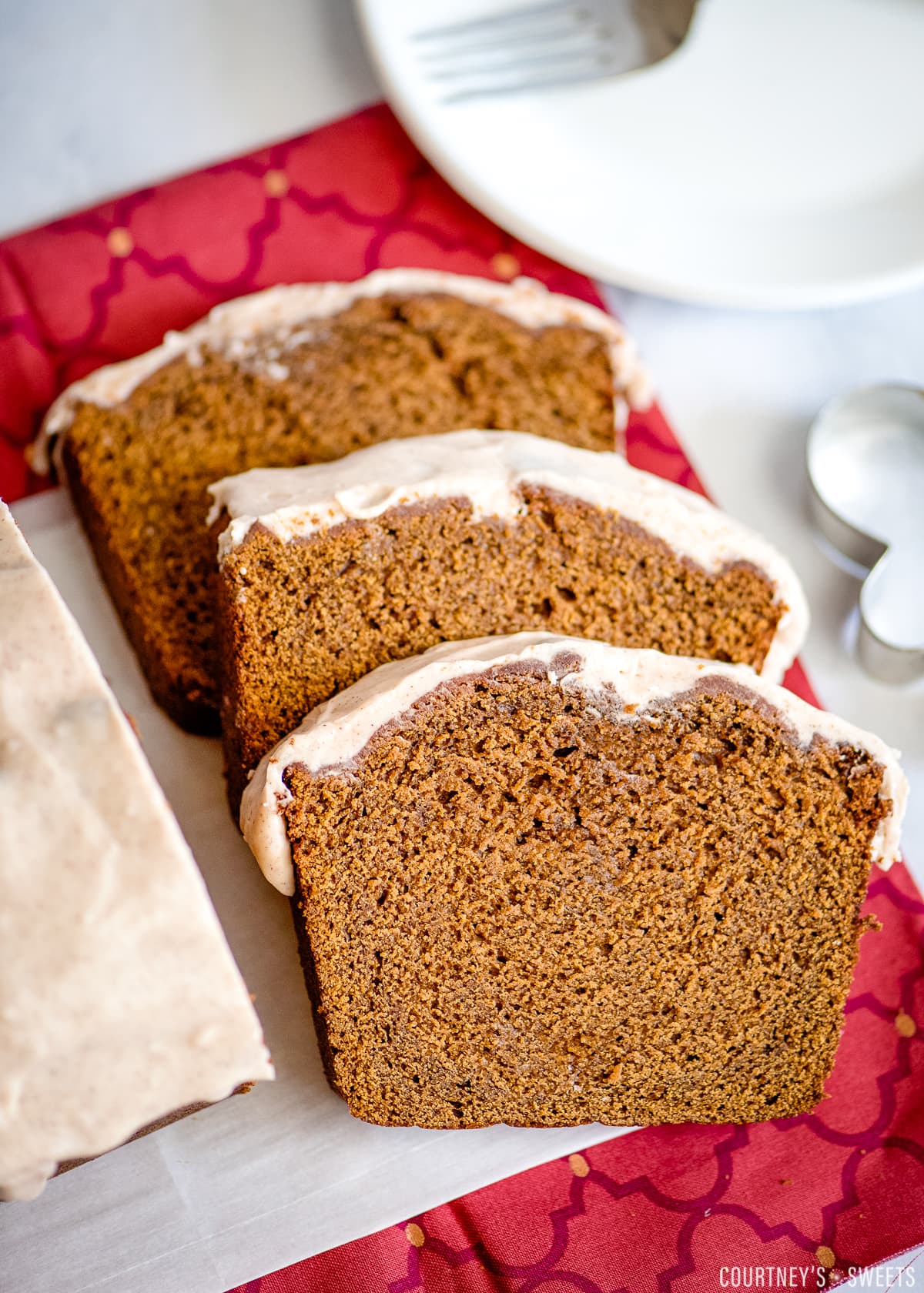 3 slices of copycat starbucks gingerbread loaf with icing