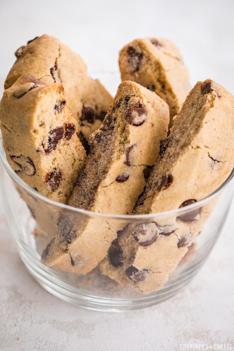 sliced gluten free mandel bread in a glass bowl