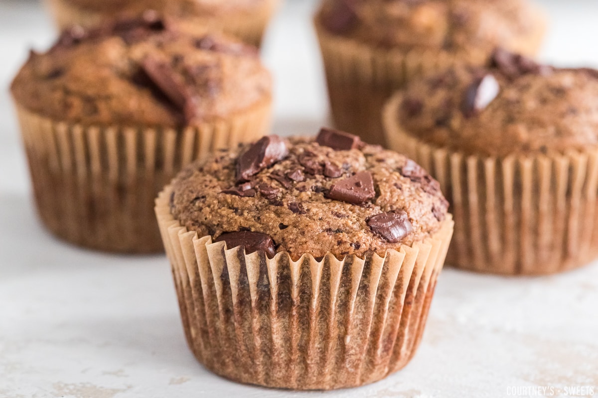 oat flour banana muffins with chocolate chunks