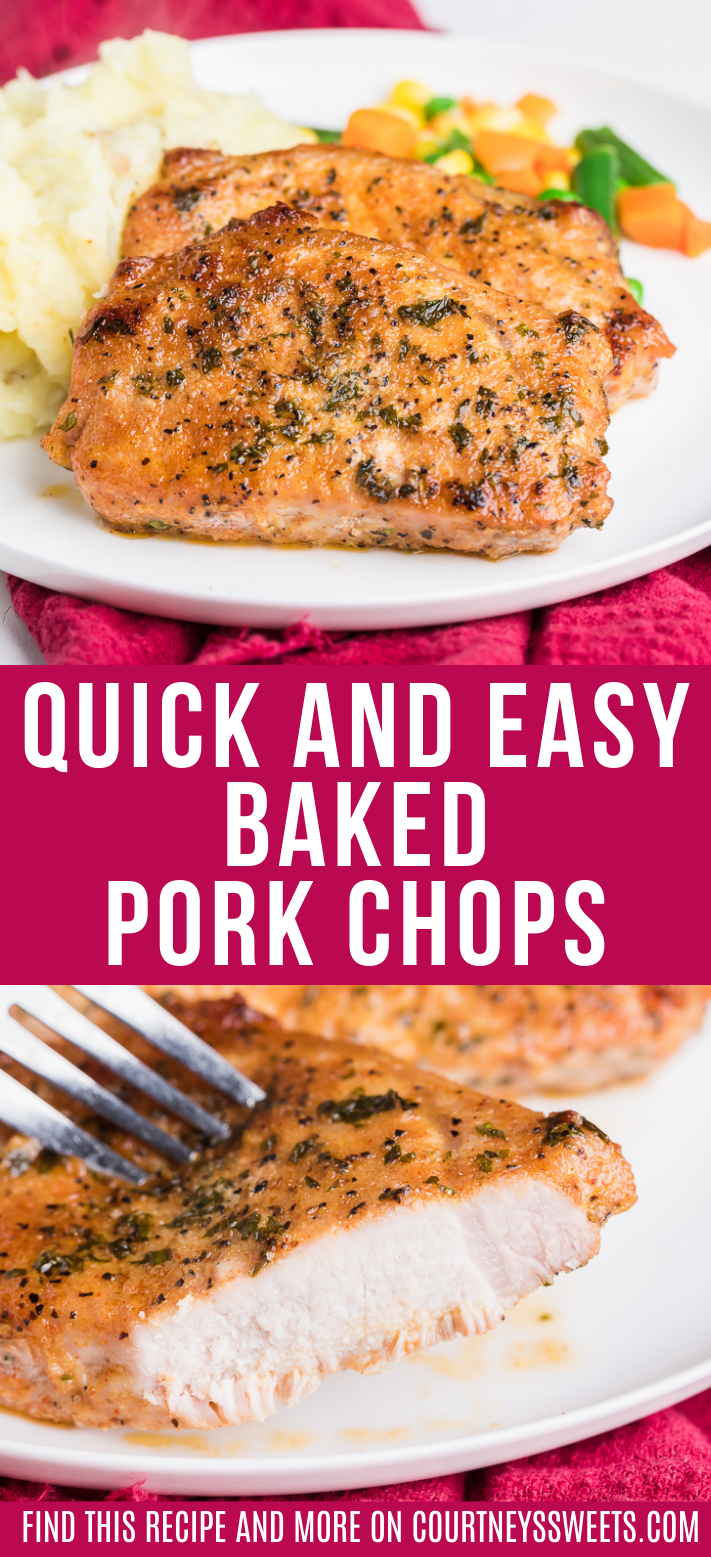 baked pork chops pinterest image with text