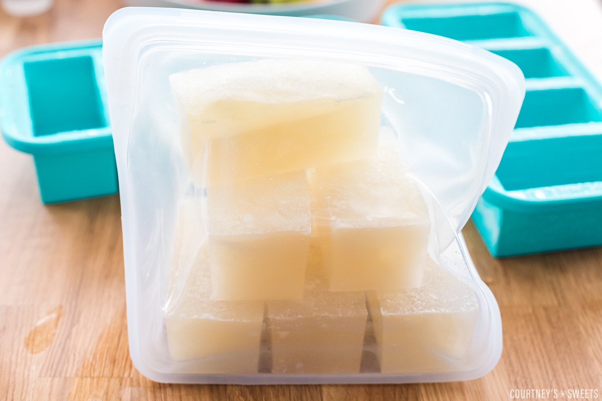 frozen chicken broth from souper cubes in a stasher bag.