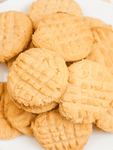 air fryer peanut butter cookies on a white plate.