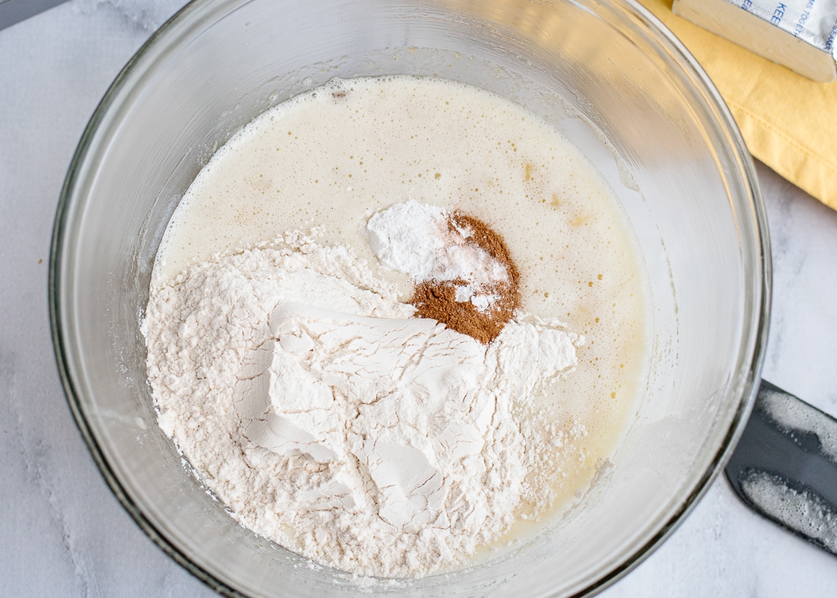 ingredients in a bowl ready to make cake.