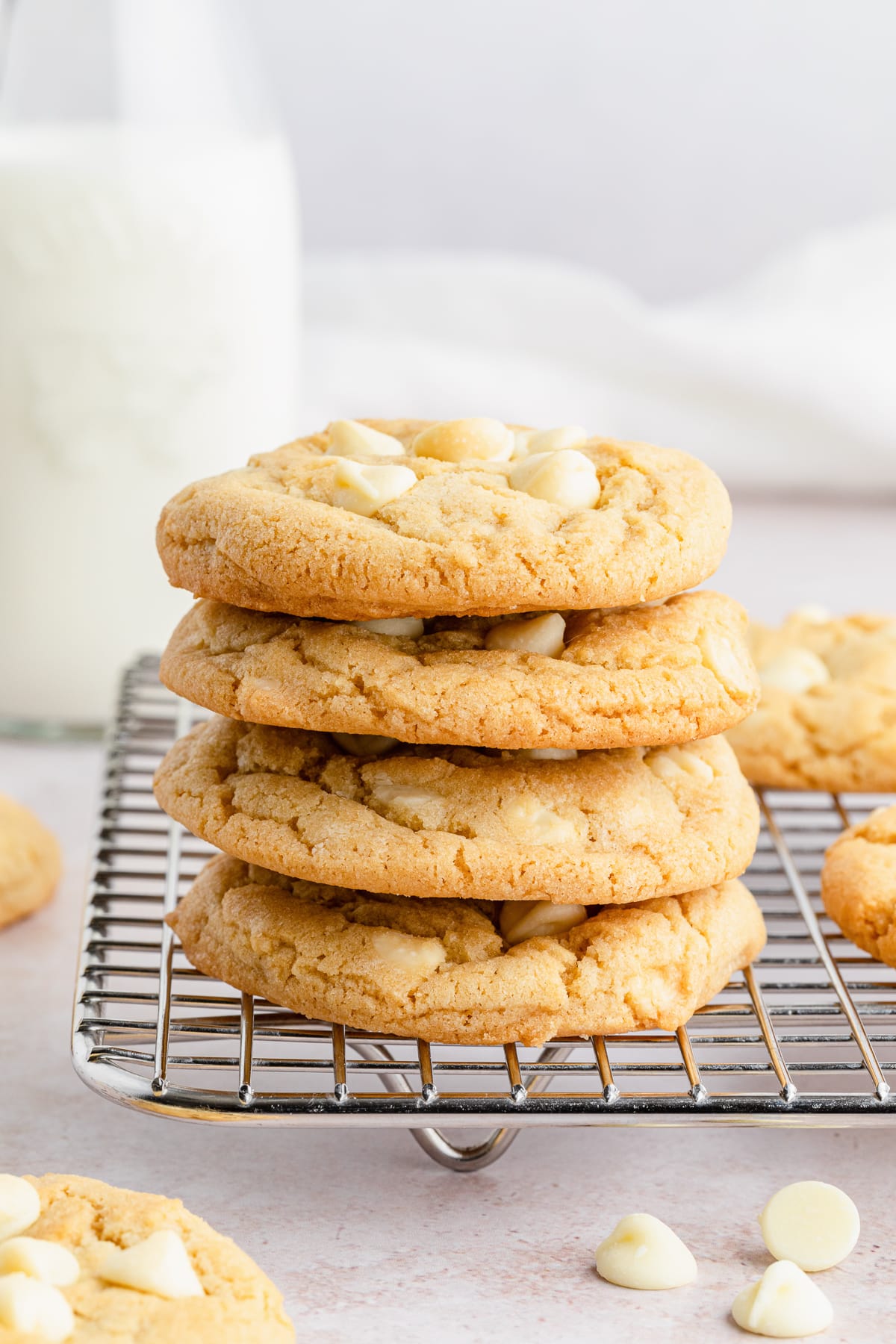 stack of cookies, white chocolate chip.