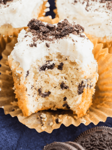 Oreo cupcakes with vanilla buttercream.