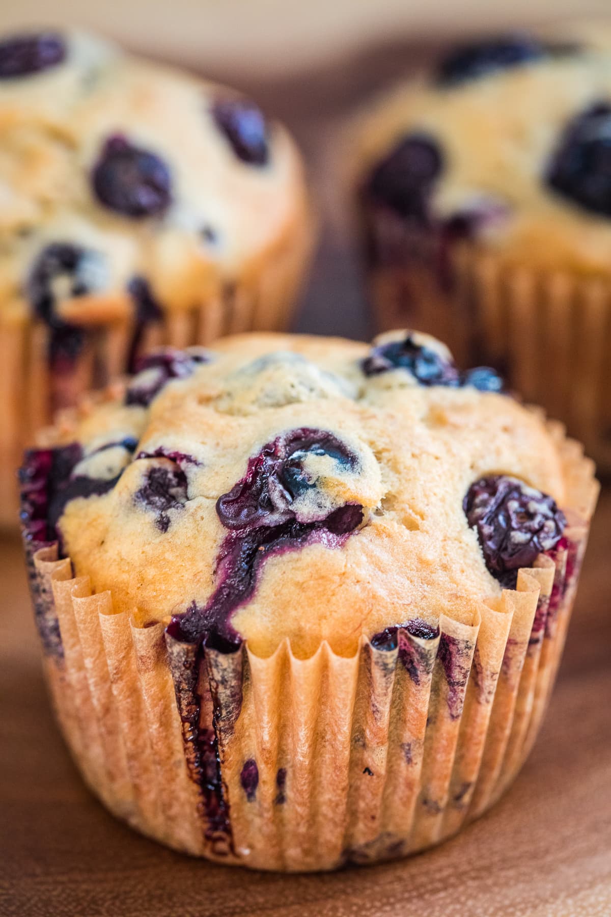 banana blueberry muffins close up.