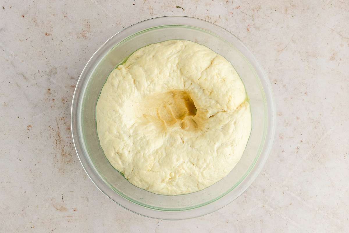 dough with fist punched into it.