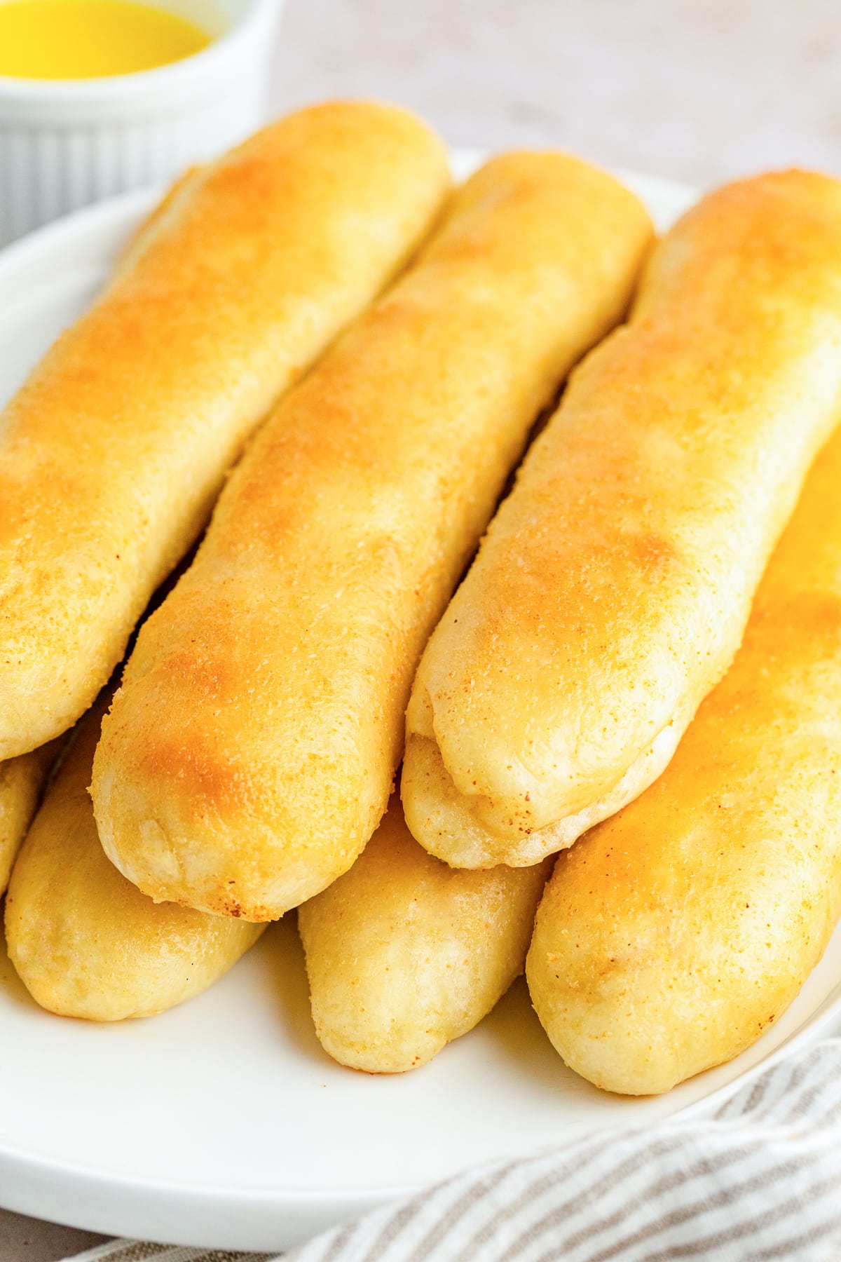 close up of copycat olive garden breadsticks.