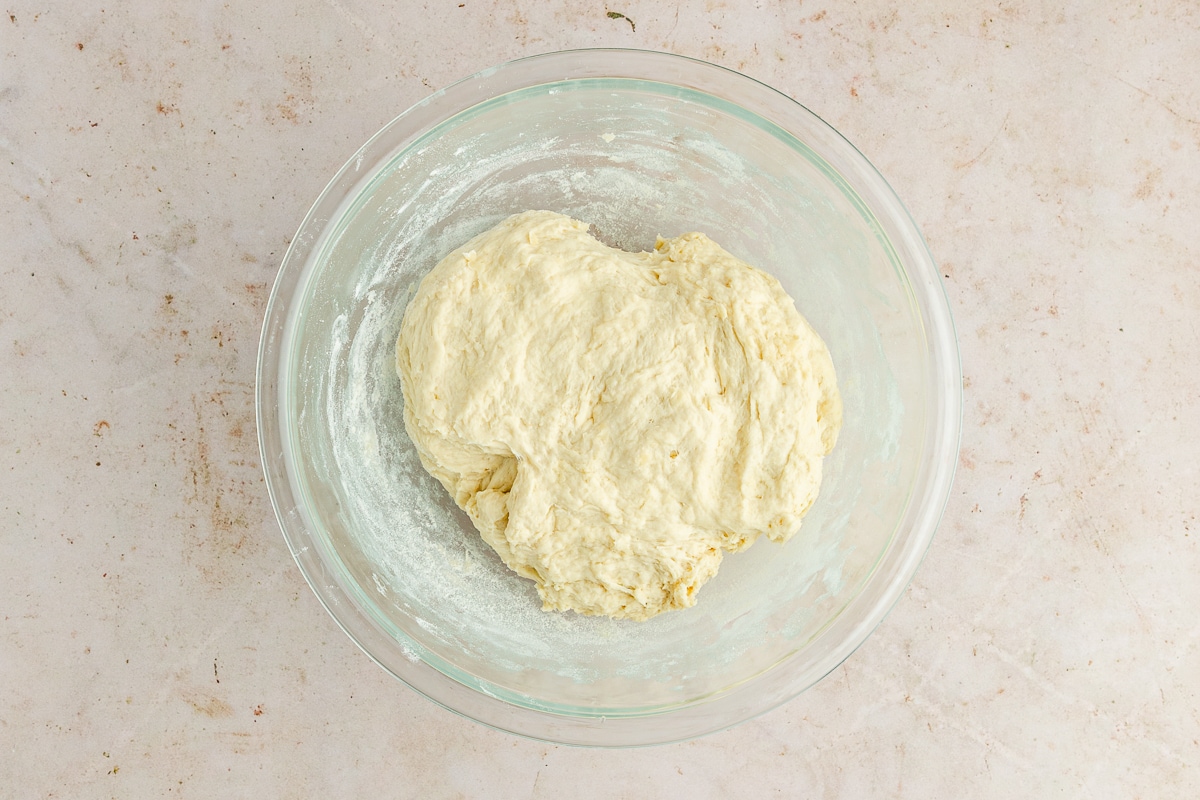 dough in a glass bowl