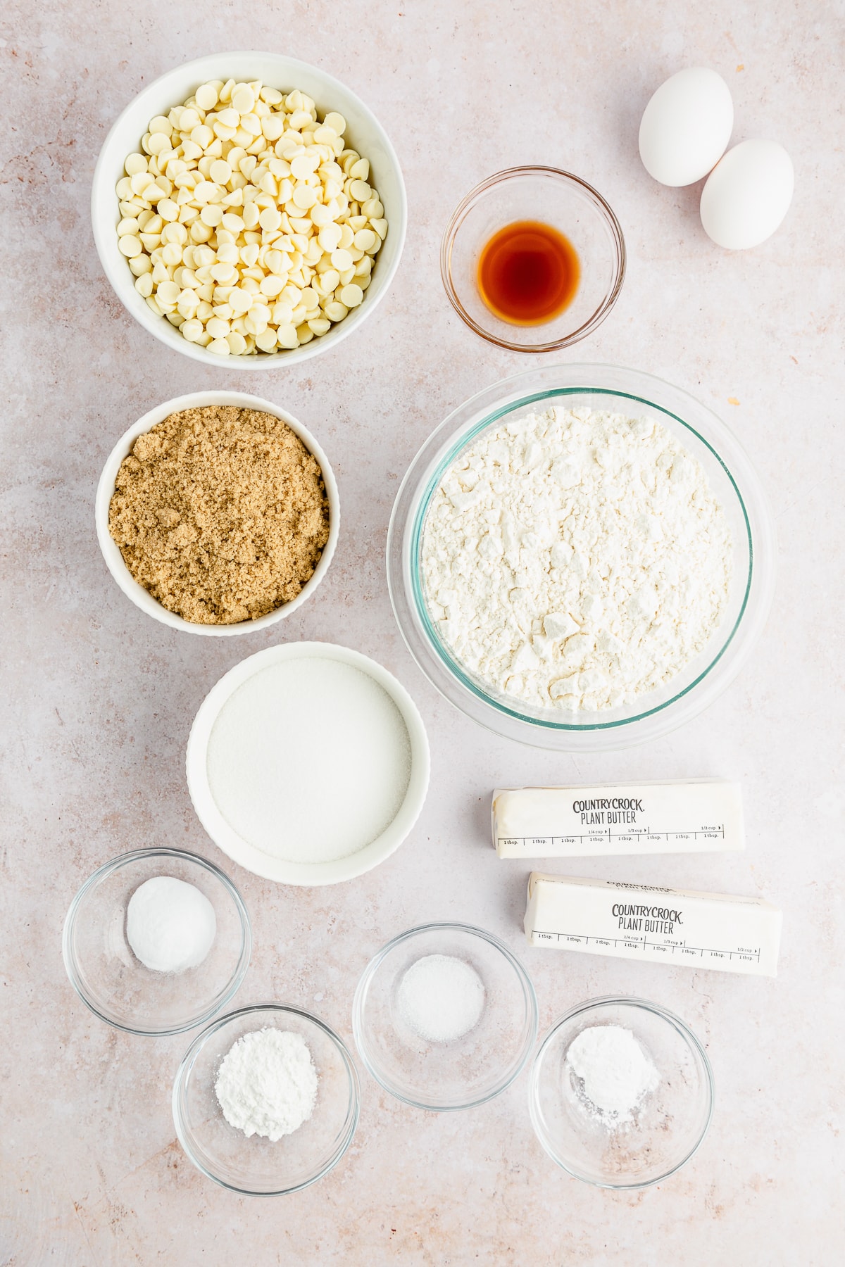 ingredient photo to make white chocolate chip cookies