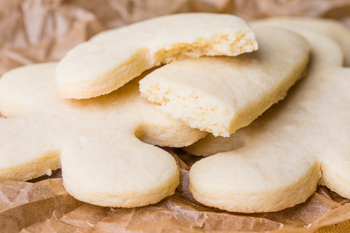 soft cut out sugar cookie showing inside.