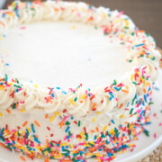 layered confetti cake, close up birthday cake.