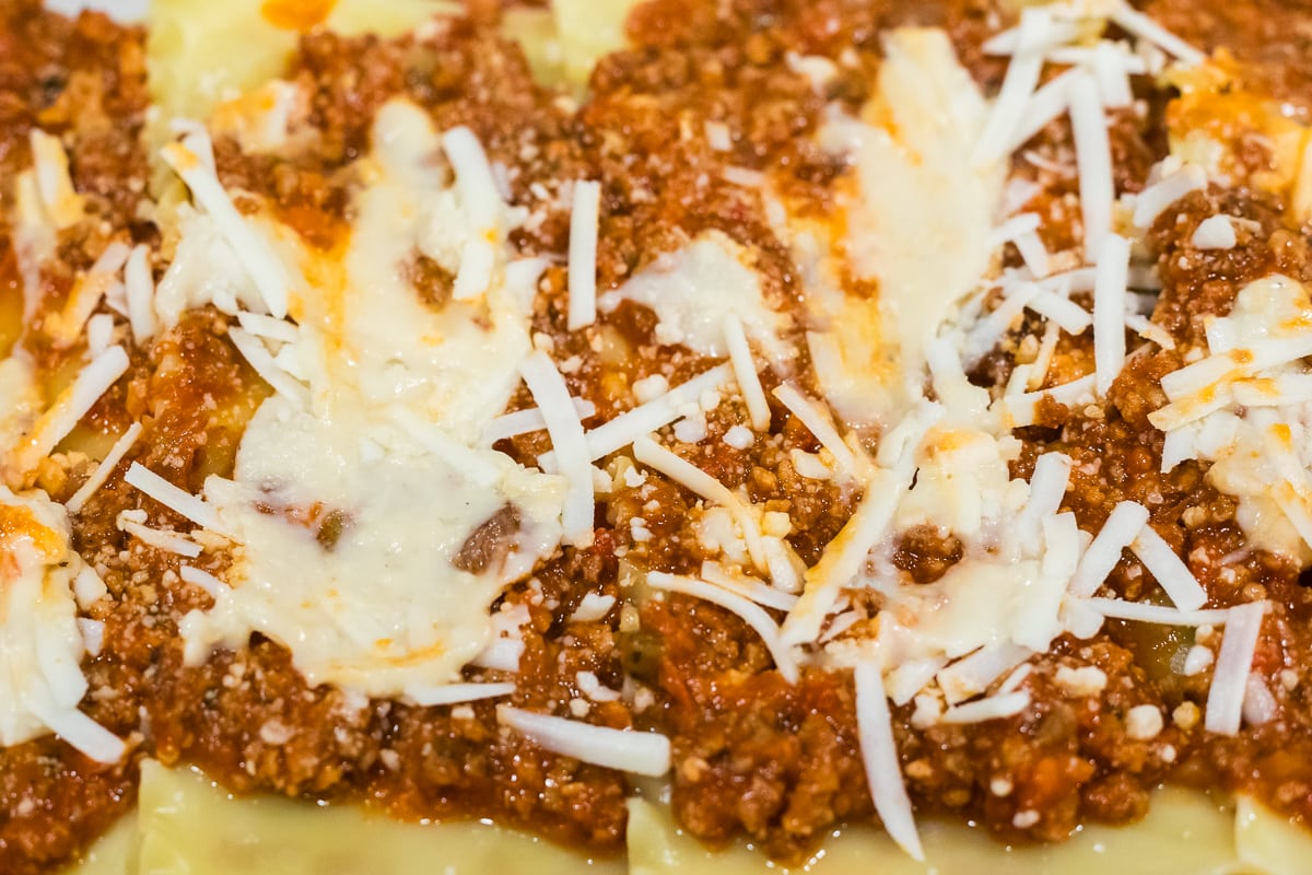 assembling a lasagna.