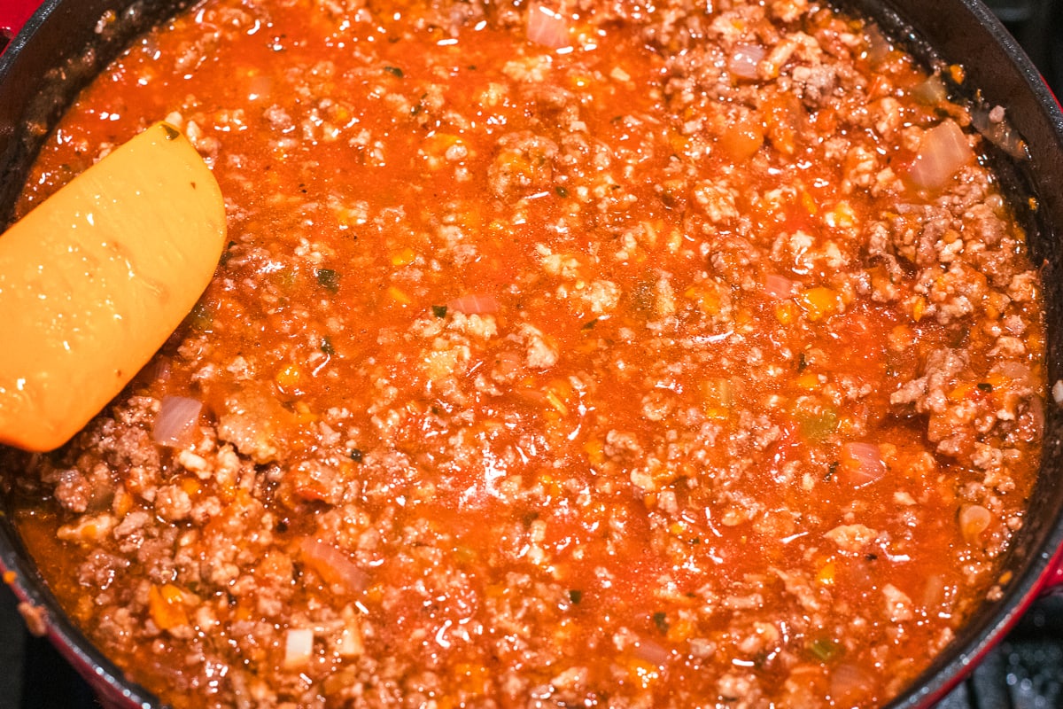 meat sauce close up.