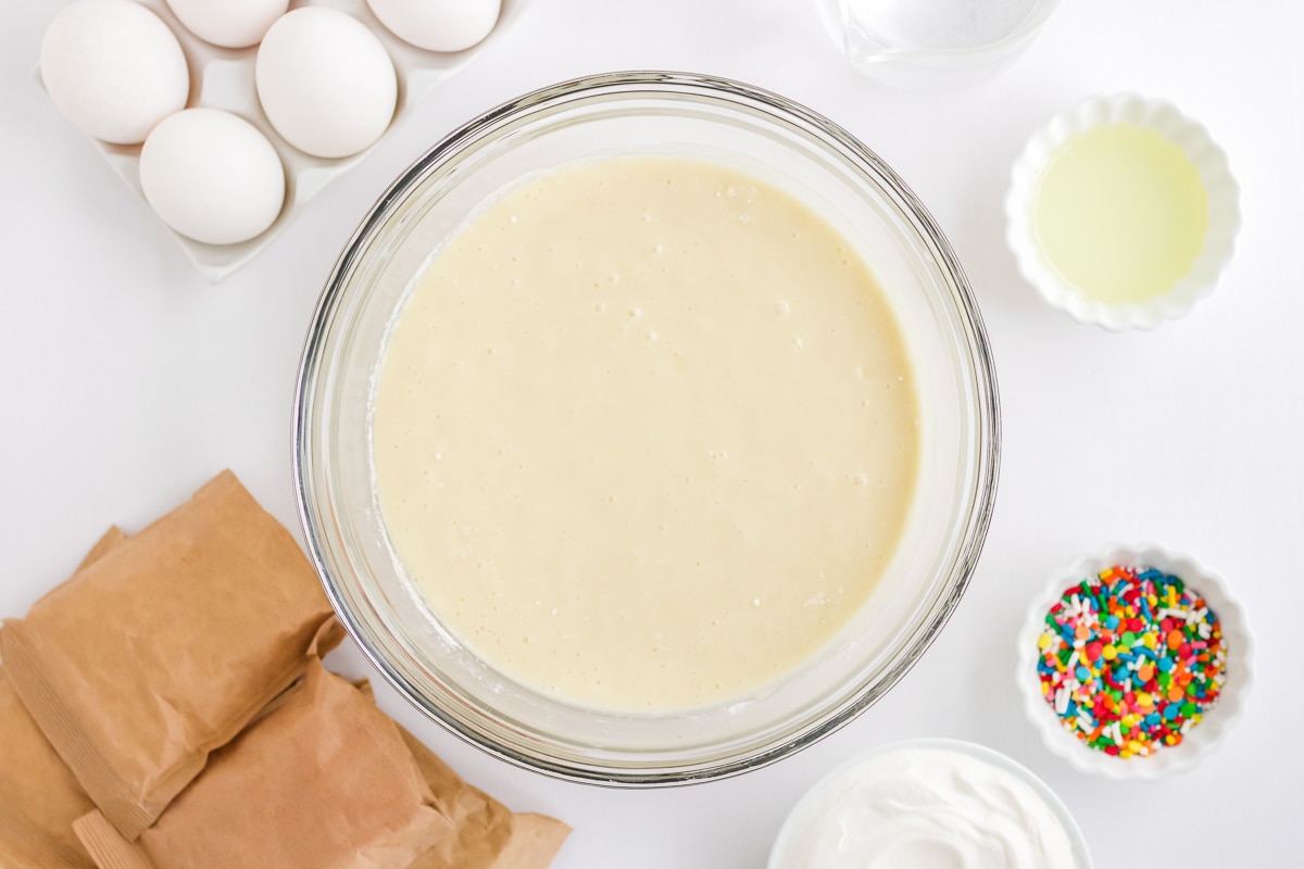 cake batter in a bowl.