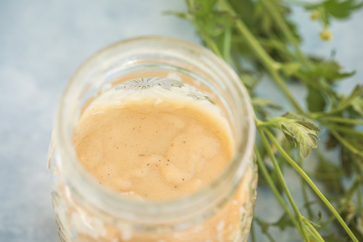 condensed cream of chicken soup in a glass jar.