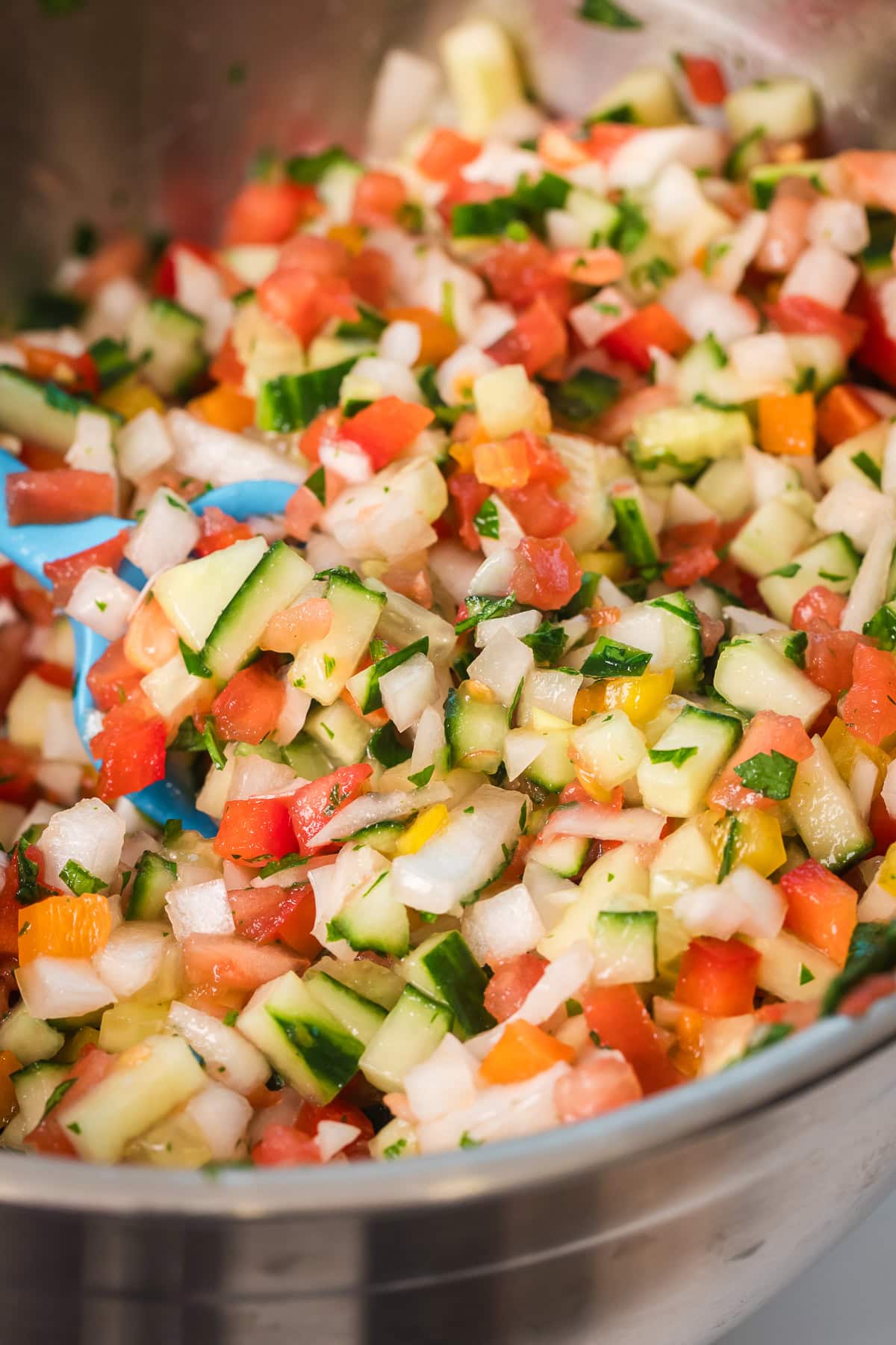 close up of middle eastern salad in a bowl.