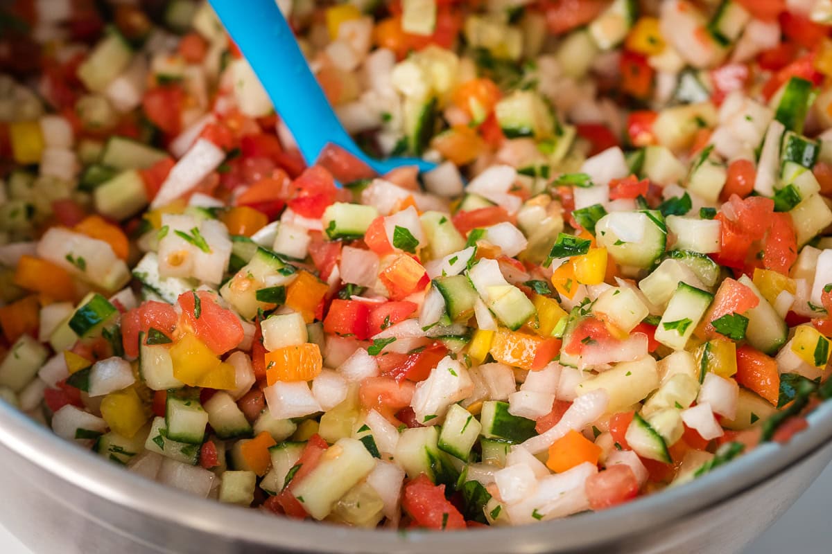 close up shot of middle eastern salad in a bowl.