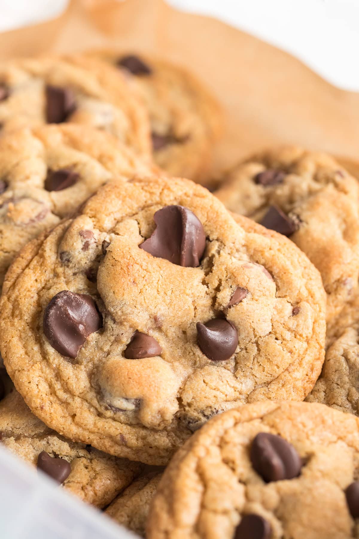 Homemade chocolate chip cookies made with fresh milled flour.
