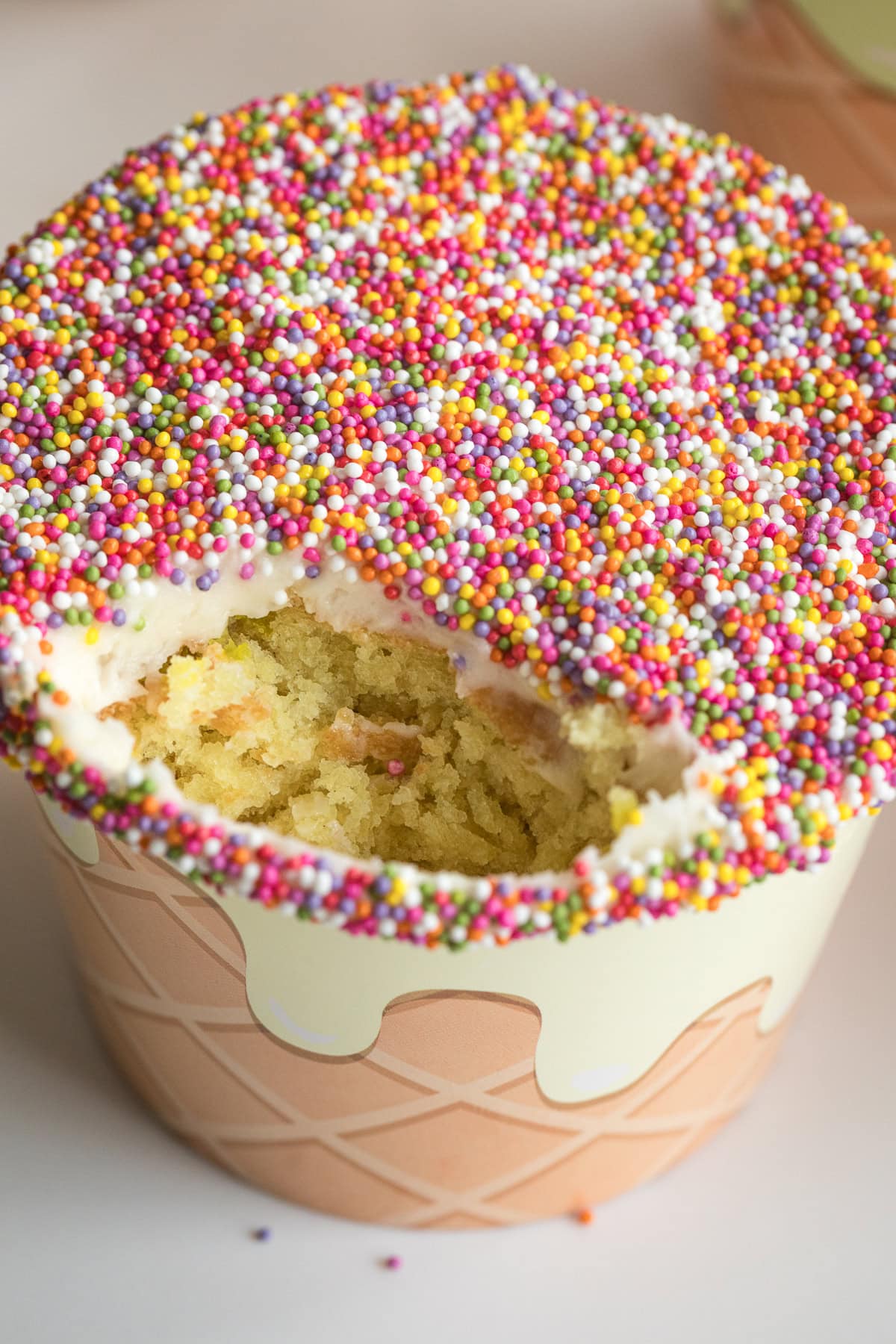 close up on inside cake cup.
