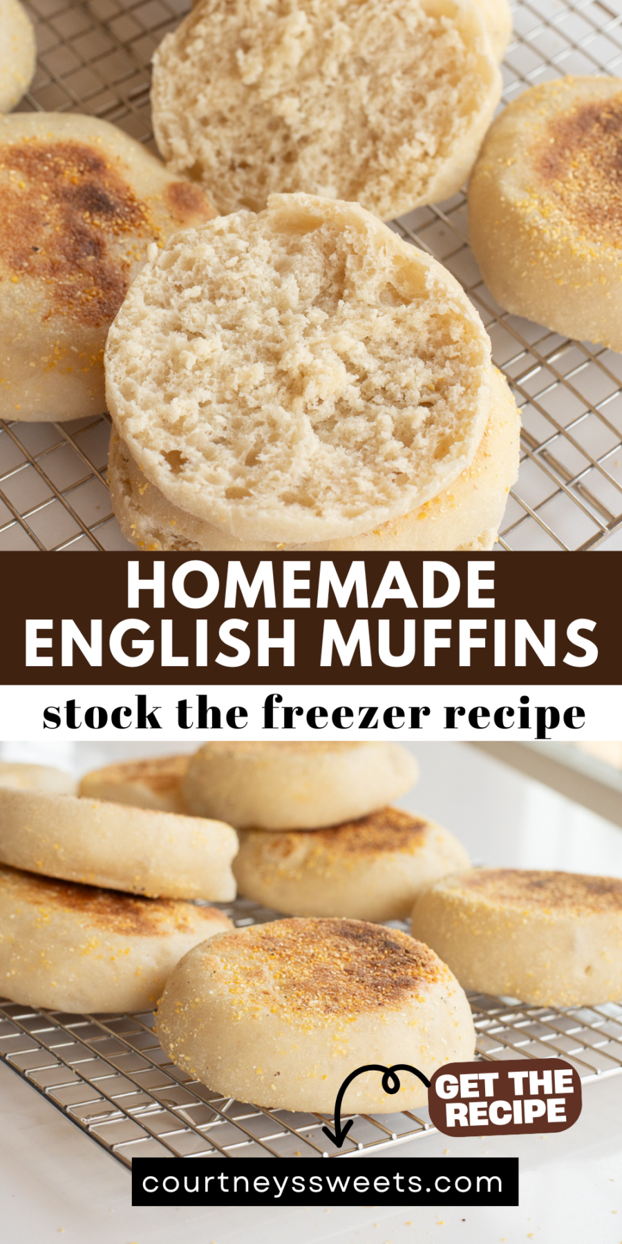 Homemade English muffins opened to show nooks and crannies and then some on a cooling rack.