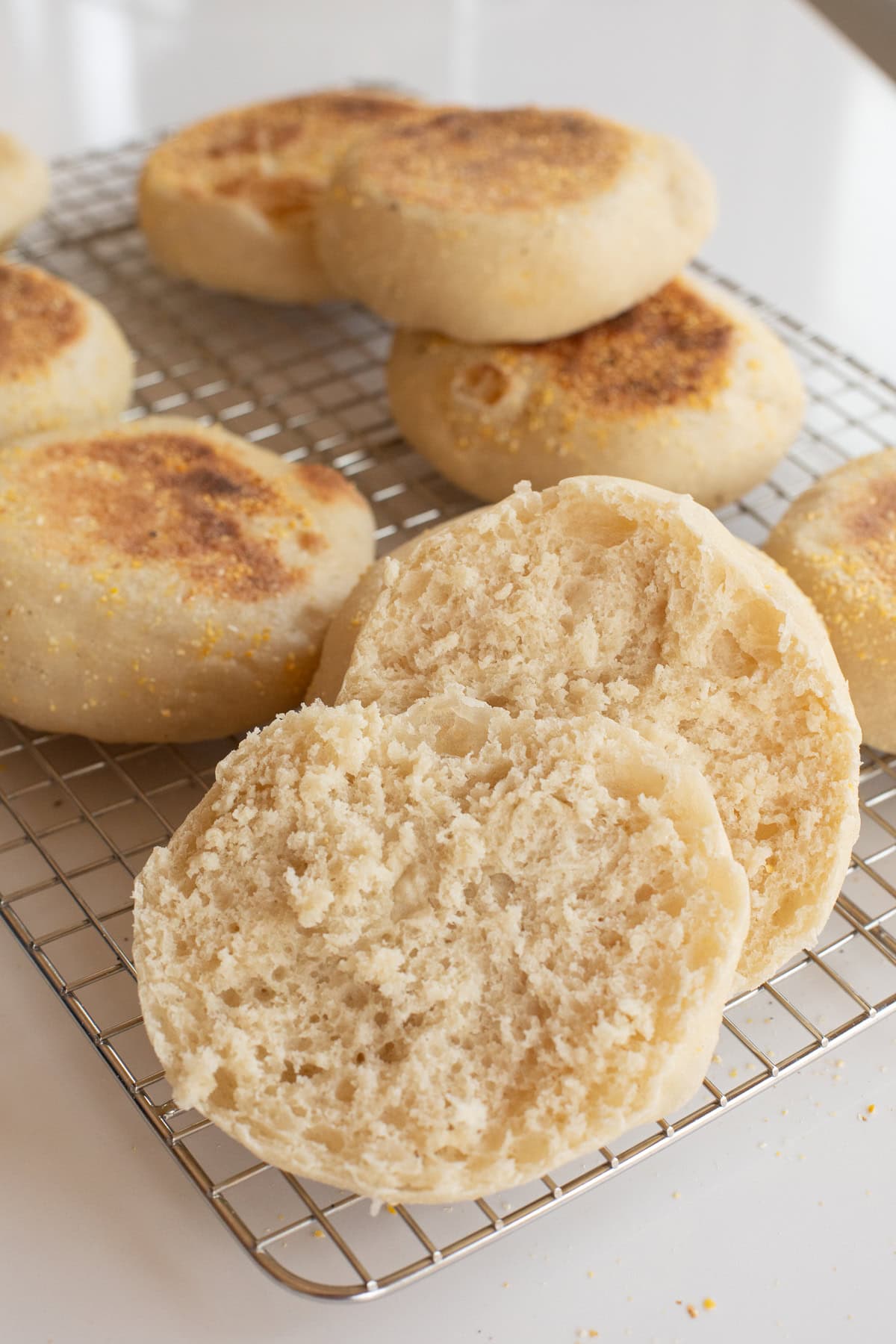 inside of homemade english muffins to see the nooks and crannies.